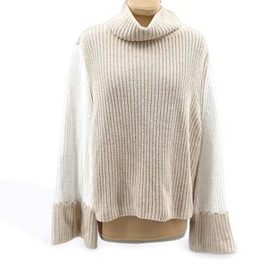 Sugar Lips Knit Color Block Cream White‎ Bell Sleeve Turtleneck Sweater XS
